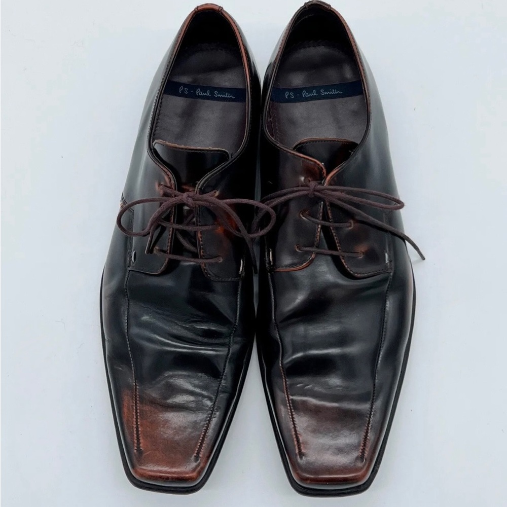 Paul Smith Dark Brown Leather Square Toe Lace Up Brogue Dress Shoes UK Size 9 - Picture 5 of 10